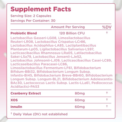 120 Billion CFU Menopause Probiotics for Women - Complete Menopause Relief Formula with Prebiotics and Probiotics for Women with 20 Beneficial Shelf Stable Strains & Cranberry Extract (30 Servings) - Image 3
