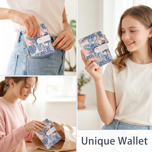 Image of COSHAYSOO Womens Wallet for Ladies RFID Technology-Mini Bifold Purse with Card Slots ID Window - Zipper Coin Compartment Bill Holder-Waterproof PU Leather Keychain Hook-Palm Leaves