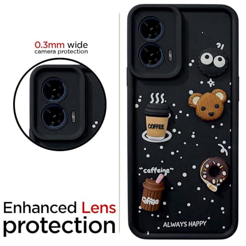 Image of Bintage Cute Fun Taddy| 3D Ball Bear| Donut| Coffee Rubber Case Full Body & Camera Protection Back Cover Compatible for Motorola G24 5G - Black