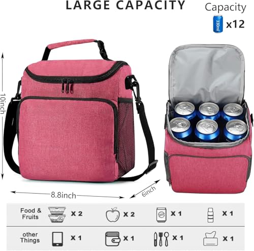 Image of Insulated Lunch Bag with Shoulder Strap, Large Cooler Tote Bag, Black, for Work and Travel (Pink)