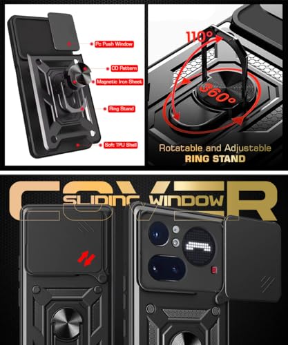 Image of WOW IMAGINE Tough Armor Bumper Mobile Back Case for Nothing Phone 4A Pro | Sliding Camera Cover | Shock Proof 360 Protection | Hybrid PC + TPU | Ring Holder with Kickstand - Black