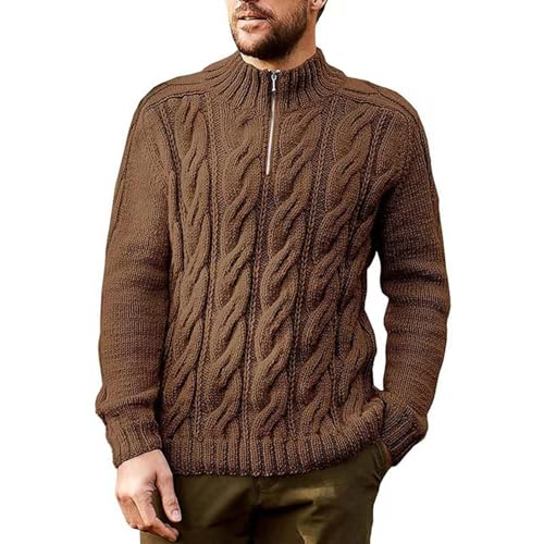 Quarter Zip Pullover Sweater Men Long Sleeve Mock Neck Cable Sweaters Trendy Casual Comfy Sweater