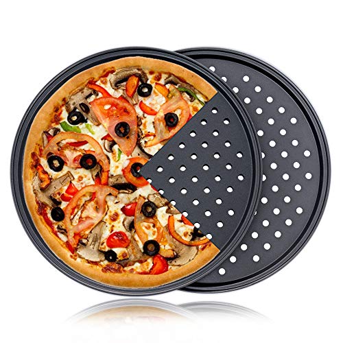Comparison: Best Pizza Pan For Crispy Crust 10 Pizza Pan With Holes, 2 Pack Carbon Steel Perforated Non-Stick Tray Tool Crispy 12inch Round for Home Kitchen