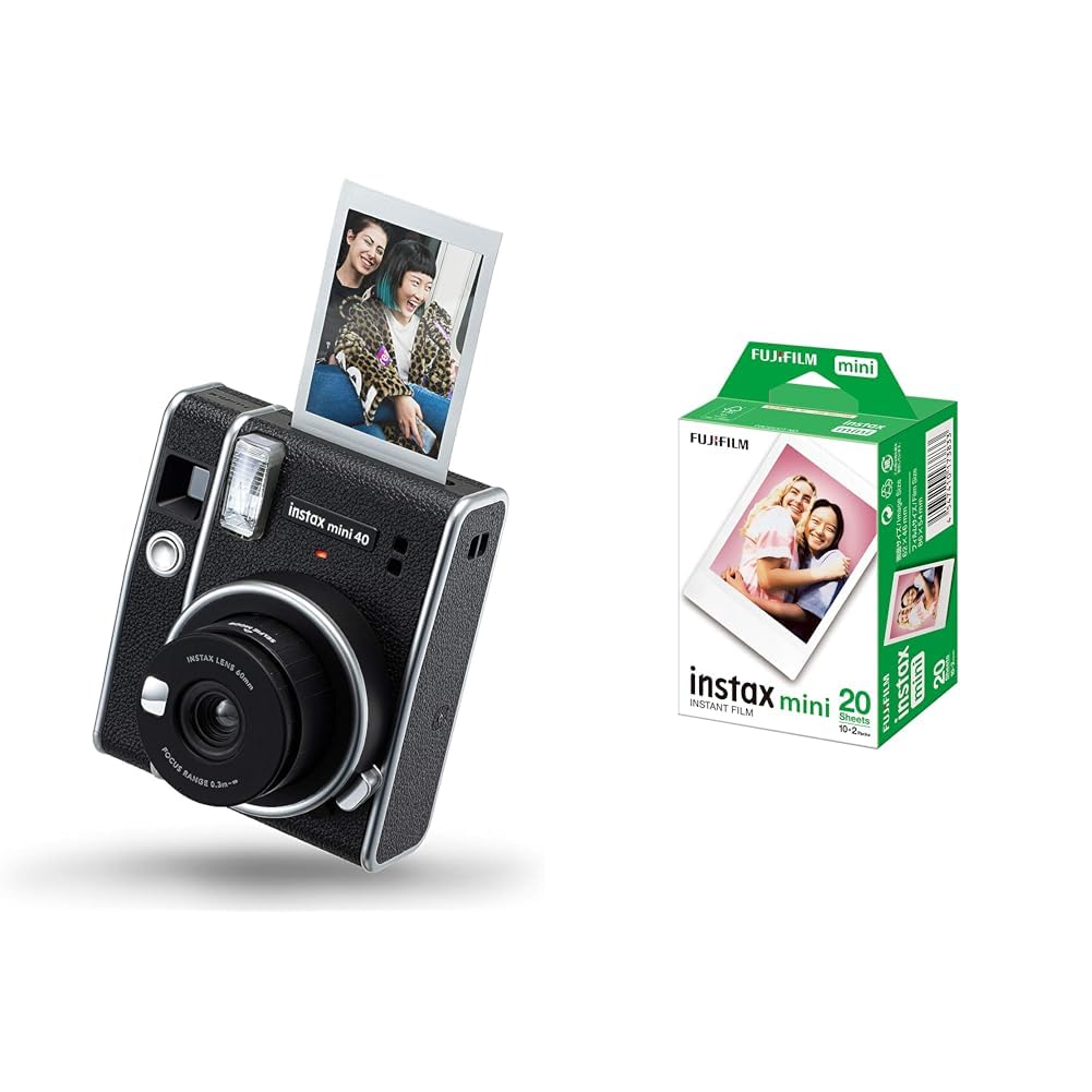 Instax Mini 40 Aparat Błyskawiczny, Czarny, 60 mm & instax film mini 2x10, biały