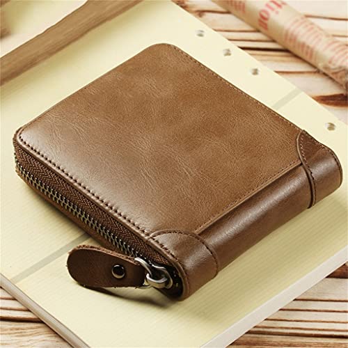 VSULZVNU Men's Purse Men's Wallet Money Clip Short Style Zipper Driver's License Card Bag Cow Pickup Bag Men's Wallet, 11*12*2cm3