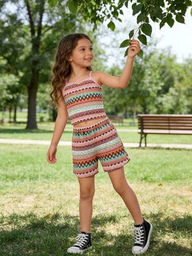 Image of Kids Toddler Girls Summer Clothes Button Design Striped Tank Top + Floral-Print Elastic Shorts 2 Piece Outfits