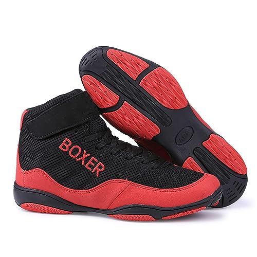 Men's Wrestling Shoes Women Breathable Fitness Boxing Sneakers for Boys and Girls Youth High Top Taekwondo Karate Martial Arts Training Shoes Black Red Blue2