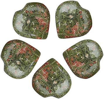 Crocon 5 Pcs Unakite Heart Stone 25mm Mini Heart Shape Crystal Gemstone