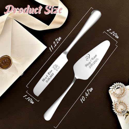 Personalised Cake Cutter Customisable Stainless Steel Wedding Cake Knife with Names Suitable for Weddings Anniversaries Birthdays Everyday Occasions (Two-piece Set - 2) - Image 5