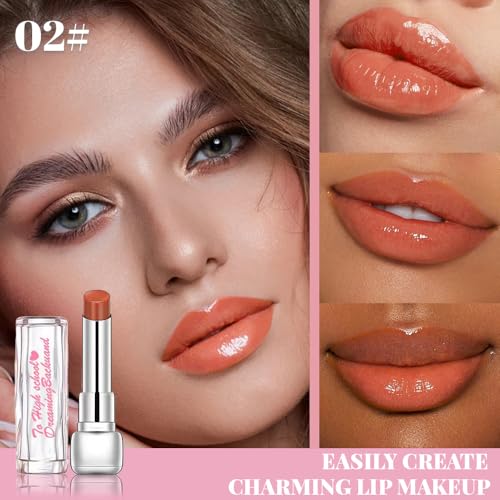 Image of Plumper Moisturizing Butter Lipstick for Women, Natural Tinted Lip Balm Shine Nourishing Hydrating Lip Gloss Stain for Dry Lips, Lightweight Lip Liner Care Makeup, Vegan, 2Pc Pale Nude & Orange
