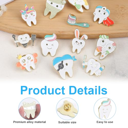 12pcs Tooth Brooch Pins, Cute Cartoon Dentist Enamel Pins Funny Tooth Lapel Badges Pins Teeth Charm Dental Gifts for Doctor Nurse Backpacks Cloths Hats Decor4
