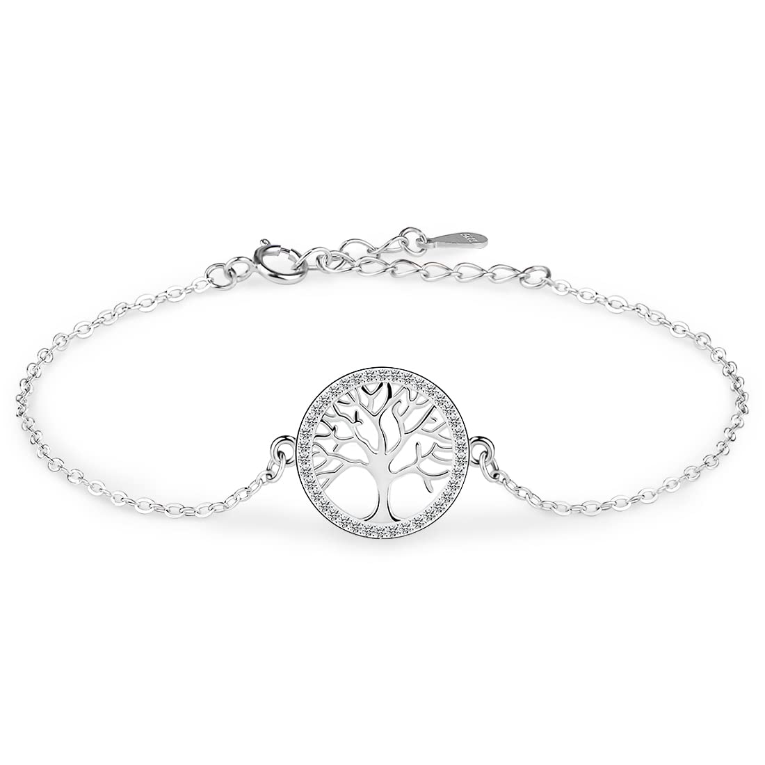 Pulsera ajustable con árbol genealógico de plata de ley 925 para mujer