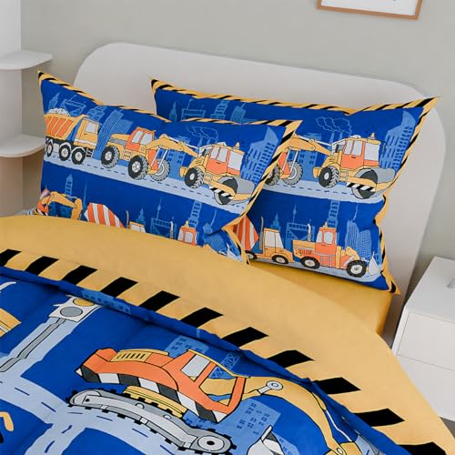 Image of SANDJEST Construction Bedding Sets for Boys, Ultra Soft Microfiber Comforter Bed Set with 3-Pieces, Comforters Sets for Kids Children Boy Bedroom Decor