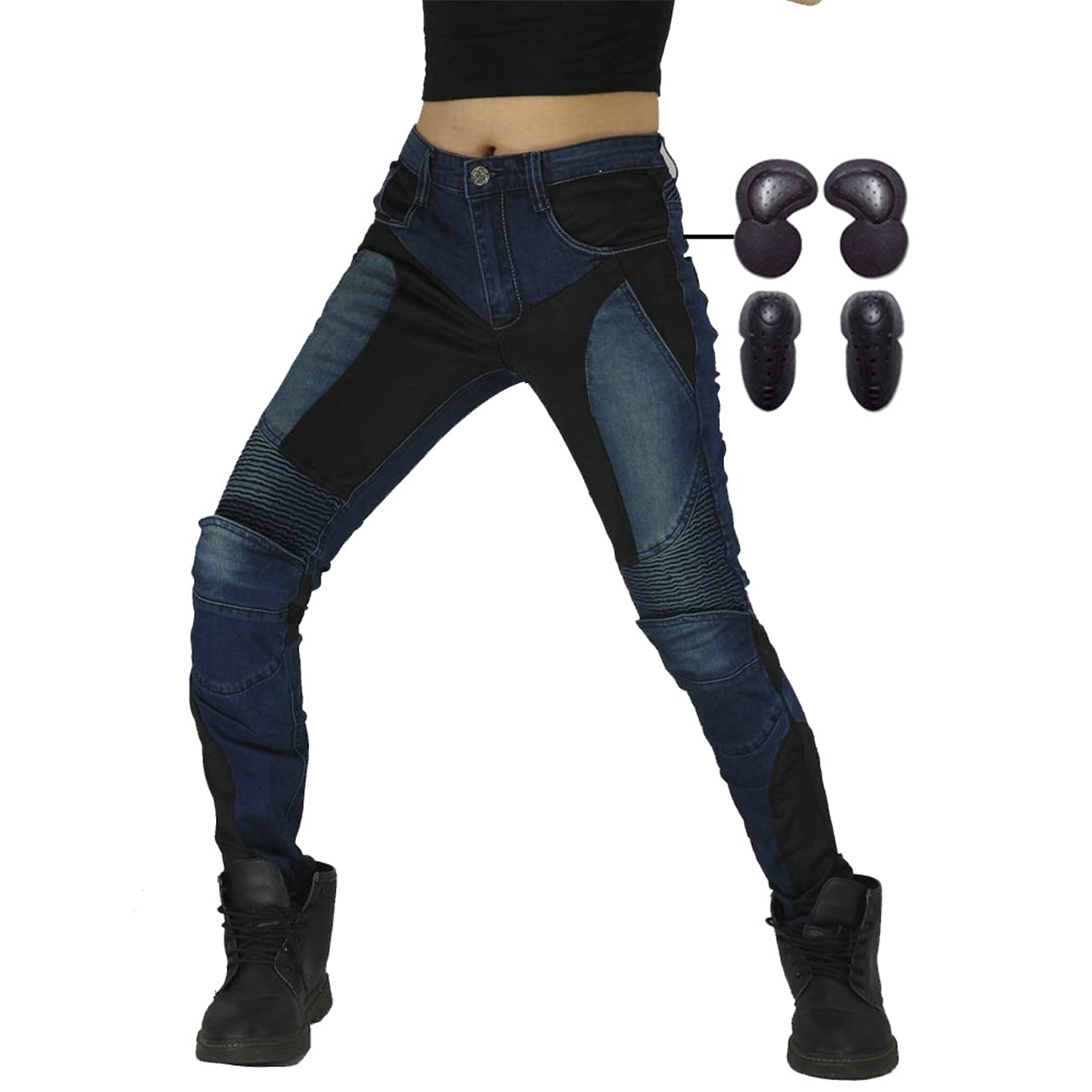 Jeans Da Motociclista Per Donna Per Casual E Moto Fodera In Armatura (Blue,XS)