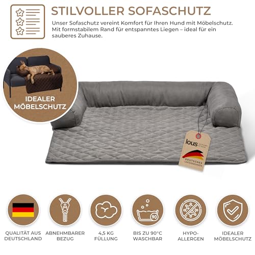 Lous Sofaschutz Hund – Hundedecke Sofa Hundebett Couch – Handgefertigte Hundematte mit Rand – Waschbar bis 90 Grad und besonders kuschlig – Größe: L ca. 90x90x13cm (Anthrazit)
