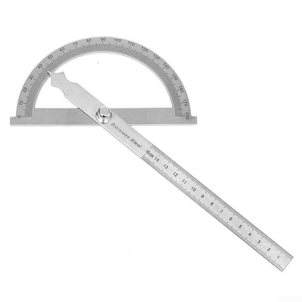 Goniometro professionale in acciaio inox a 180 gradi con blocco a vite, strumento di misurazione angolare per misurazioni precise e uso in falegnameria