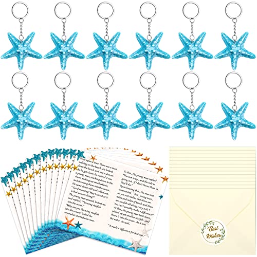 Cadeau de remerciement étoile de mer avec porte-clés et enveloppes - Lot de 36