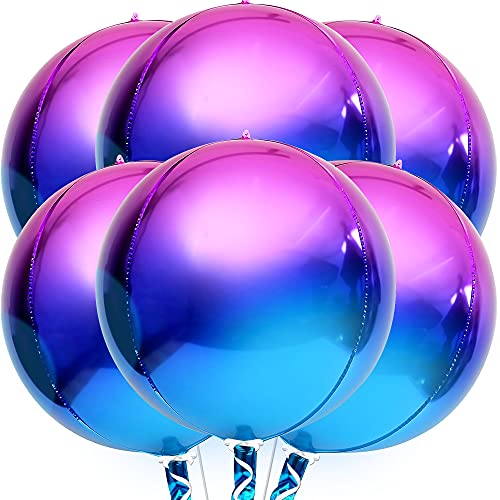 Image of KatchOn, Purple Galaxy Balloons - 22 Inch, Pack of 6 | Round 4D Metallic Balloon for Galaxy Birthday Party Decorations, Ramadan Decorations | Ramadan Balloons for Mermaid Party Decorations, Eid Decor