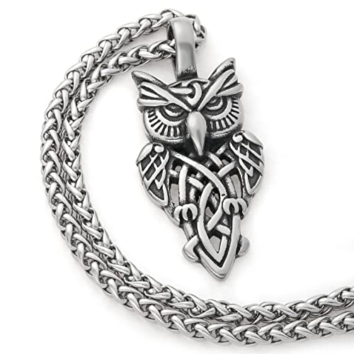 Stainless Steel Irish Celtic Owl Pendant Necklace Celtic Knot Amulet Jewelry3