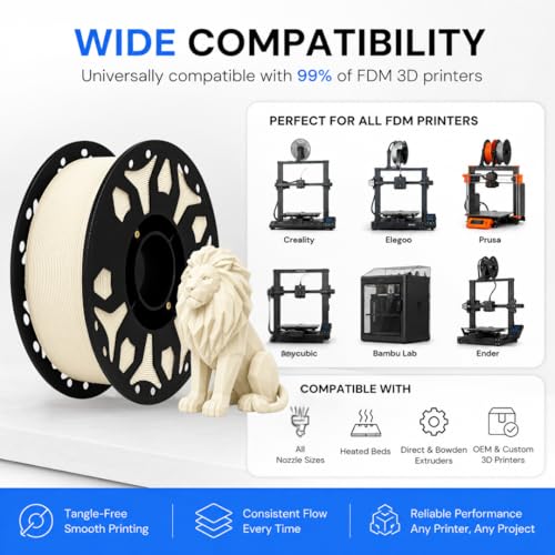 Image of FILAMONT PLA+ 3D Printer Filament 1.75mm, High Strength & Low Warp Printing Material, Dimensional Accuracy ±0.02mm, Vacuum Sealed with Desiccant, 1kg Spool (Ivory)