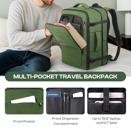 Image of 55L Laptop Back for Men, TSA-Approved Water-Resistant, Fits 18.4in, Green