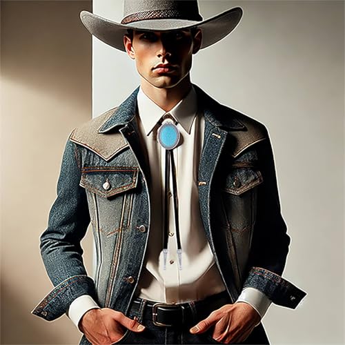 Image of Vintage Western Cowboy Rodeo Black Agate Bolo Tie for Men Women | Premium braided leather, adjustable sliding clasp, anti-tarnish alloy pendant, versatile western bolo tie