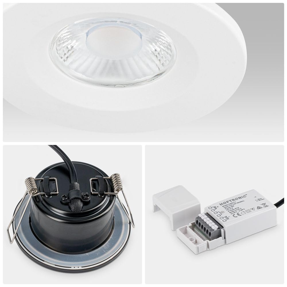 HOFTRONIC - 10-Pack faretto led da incasso soffitto extra piatto 45 mm bianco - IP65 impermeabile - 220 V 6 W 600 lumen - 2700 K bianco caldo - Dimmerabile faretto bagno, cucina, interno ed esterno
