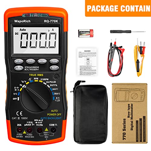 Image of Digital Multimeter RQ-770K, Automotive Multimeter for AC /DA Current Voltage, Temperature, Resistance, Capacitance, NCV, Dwell Angle, Pulse Width, Duty Cycle