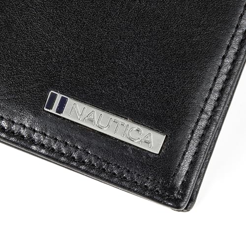 Image of Nautica Men's Bifold Leather Wallet | RFID Blocking | ID Window | Card Slots | Organization | Durable | Stylish