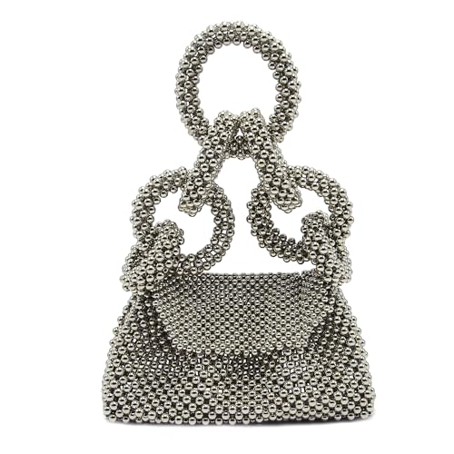 Image of Miuco Pearl Big Ring Top Handle Bag Evening Wedding purse Handmade Beaded Handbag