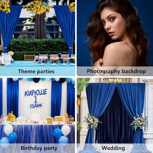 Image of 10 x 7 Feet Royal Blue Backdrop Curtain for Partie, Background Curtains for Photoshoot, Birthday, Wedding, Halloween, Thanksgiving, Christmas, New Year Party Decorations 5Ft x 7Ft, 2 Panels