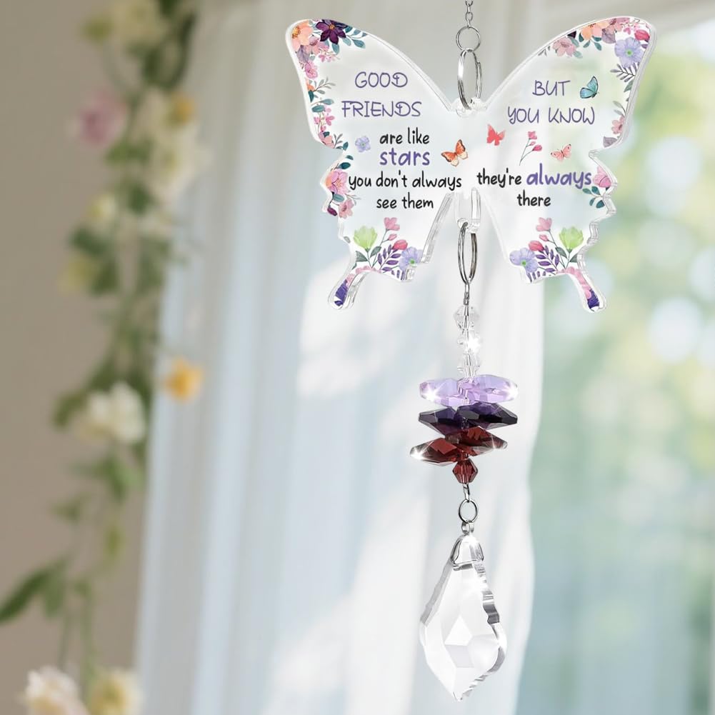 Butterfly Friend Gifts for Women, Crystal Suncatcher Birthday Gifts for My Friend, Butterfly Plaque Ornaments Best Friendship Presents to Bestie, Christmas Anniversary Graduation Gift