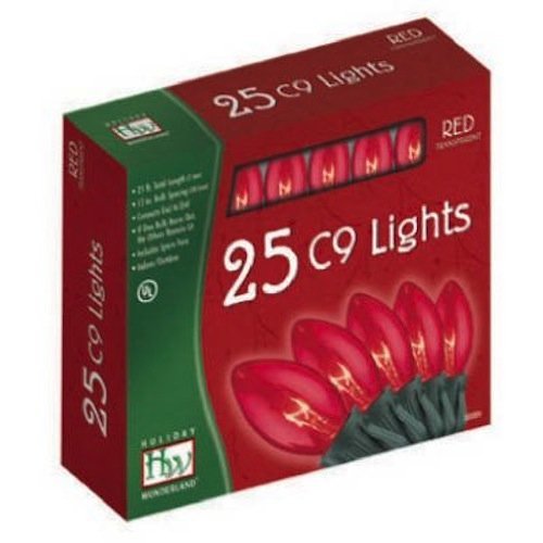 Holiday Wonderland 925R-88 25-Count C9 Christmas Light Set, Transparent Red