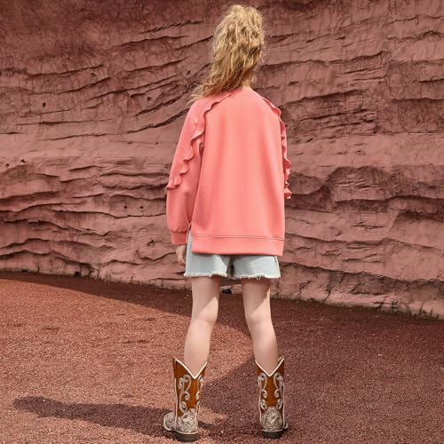 CHILDRENSTAR Girls Ruffles Sweatshirt Long Sleeve Crewneck Cute Pullover Tops Side Slit Fall Spring Clothes For Kids3