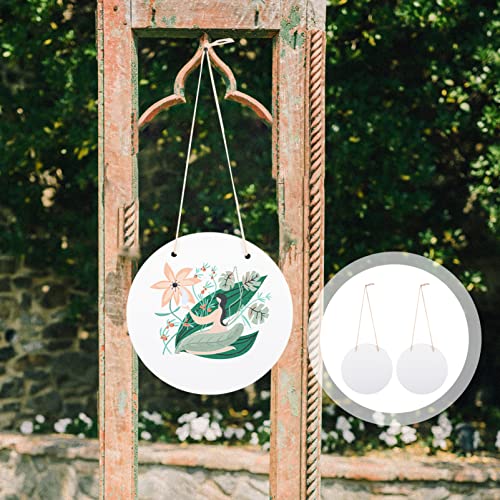 SEWACC White Hangers Sublimation Wood Blank Signs 2pcs 30X30CM Unfinished Wooden Circle Sign Hanging Cutout Slice Decorative Wood Plaques for Home Wall Front Door Decor White Ornaments - Image 3