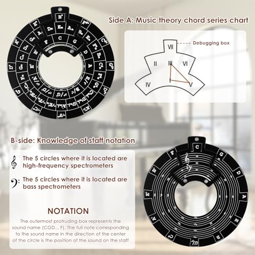 Circle of Fifths Wheel Metal with Wooden Stand, Complete with Guitar Chord Chart and Music Theory Book for Musical Instrument Learning - Image 3