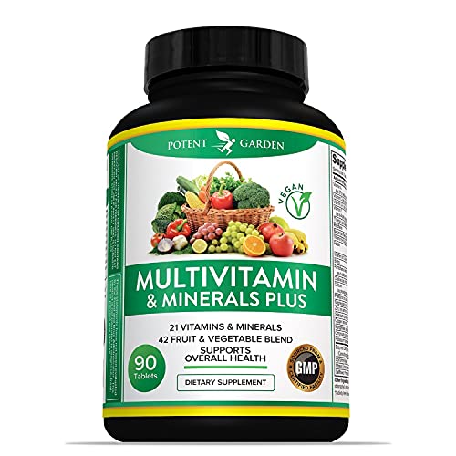 Potent Garden Multivitamin Supplement, 42 Fruits & Vegetables Whole Food multivitamin - for Men & Women Plus Probiotic, Vegan & Non-GMO, Supports Energy, Metabolism & Immune System- 90 Caps, 3 Daily
