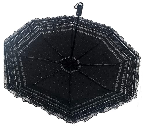 Zmgmsmh New Unique Auto Close/Open Folding Umbrella Travel Umbrella Folding Uv Resistance Princess Lace Parasol Umbrella Sun Umbrella For Women Girls Sunshades With Lace Decoration(Black-Automatic) #TOP2