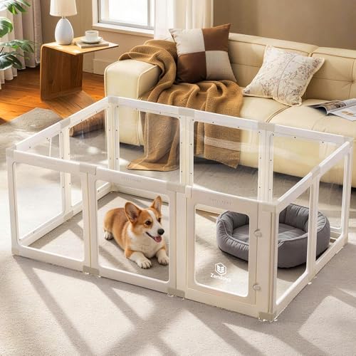 Zendova Acrylic Dog Playpen Indoor for Small Dogs & Puppies