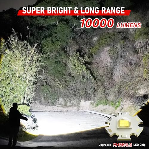 Image of Shadowhawk Torch Light High Power 10000 Lumens, COB Side Light & Long Range | 30W Powerful LED Super Bright Flashlight Rechargeable, 7 Modes, Military Waterproof USB C Torches for Camping /Home /Emergency