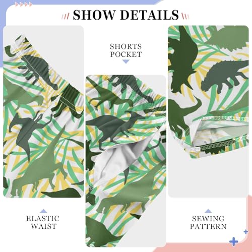 Dinosaur Palm Leaf Boys Long Pants Soft Trousers Elastic Waist Kids Lounge Bottoms with Pockets S-XL4