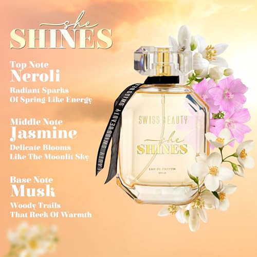 Image of Swiss Beauty She Shines EDP, 100ml | Long-Lasting | Ideal For Gifting | Everyday Wear | Top Note: Neroli | Middle Note: Jasmine | Base Note: Musk