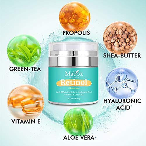 Mabox Moisturizer Cream For Face And Eye Area With 2.5% Active Retinol, Hyaluronic Acid, Vitamin E, Anti Aging Formula Reduces Wrinkles, Fine Lines, Best Day And Night Cream (1.7 Fl. Oz) #TOP4