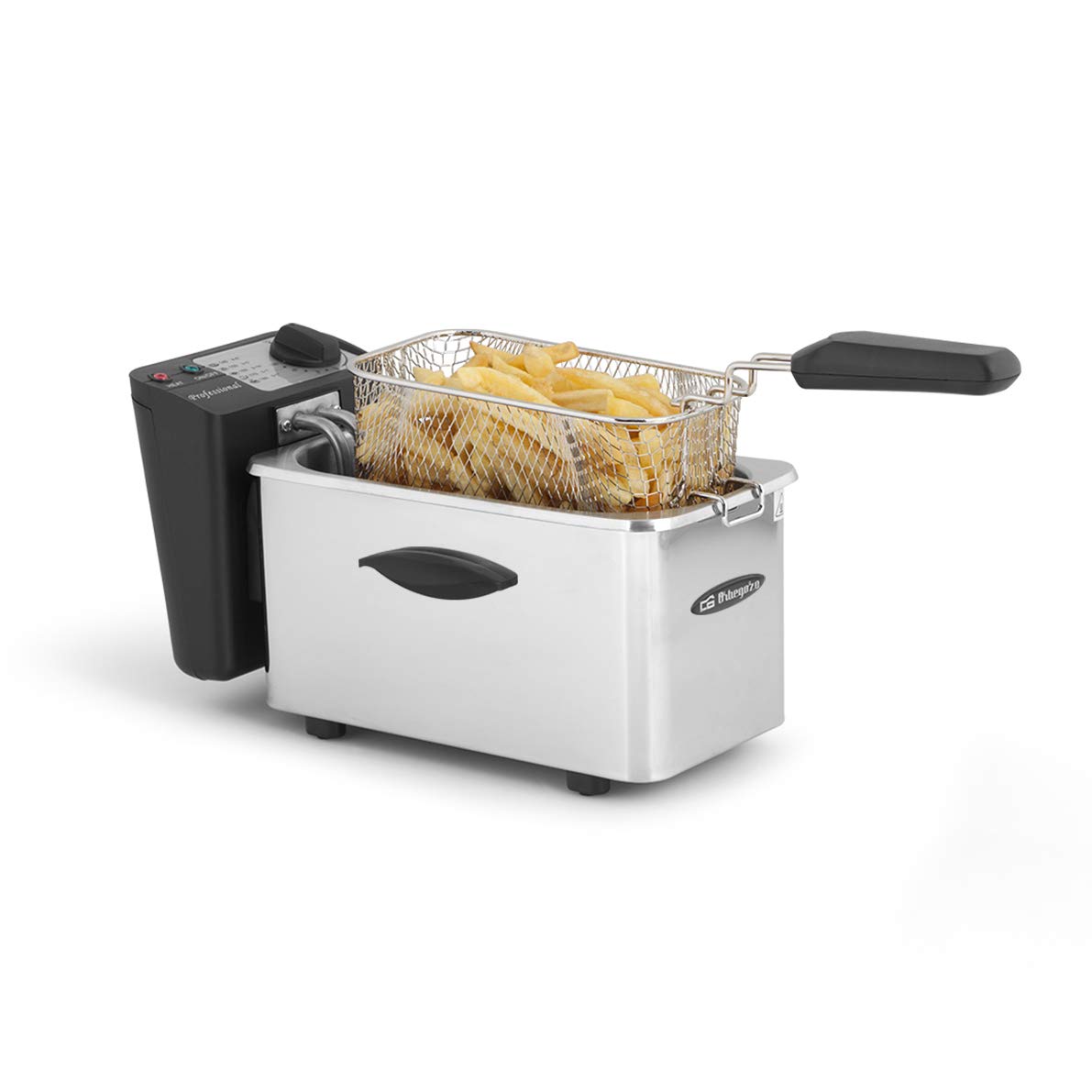 Orbegozo FDR 25 - Friggitrice professionale, 2,5 L, termostato regolabile, spia luminosa, maniglia fredda al tatto, avvolgicavo, acciaio inox, 2000 W