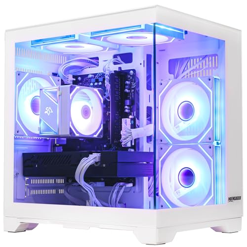 Image of Gaming PC Desktop, AMD Ryzen 5 5600 6-Core 12 Threads, RX 6600M 8GB, 16GB RAM, 1TB SSD, Software-Controlled ARGB Lighting, Windows 11, 1080P Gaming Computer, White