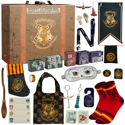 Harry Potter Adventskalender 2025 Kinder, Countdown Kalender mit 24 Überraschungen, Schmuck, Haarschmuck Mädchen, Schreibwaren Set, Geschenk Idee (Braunes Etui)