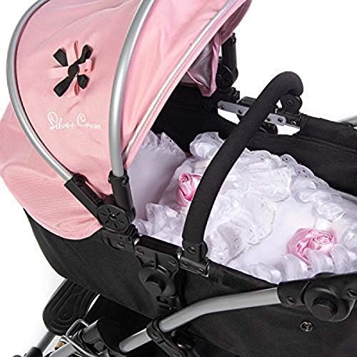 Roma Dolls Pram 2 Piece Bedding Set - white and pink rose
