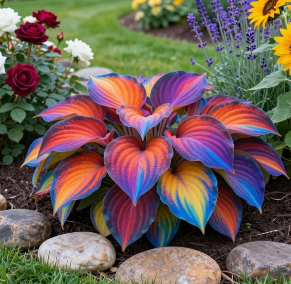 Multi-Colored Variegated Hosta, Easy to Care for, Ideal for Layered Landscaping in Gardens and Flower Borders Hardy Perennial, Excellent Display-6 Bulbs-I