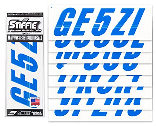 Image of STIFFIE Techtron Blue /White 3 inch Boat & PWC Registration Decals • Numbers Letters Stickers
