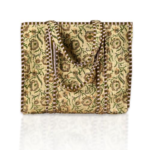 Trade Star 100% Cotton Hand Block Print Quilted Tote Bag Eco-Friendly Boho Shopper Vintage Shoulder Bag for Women